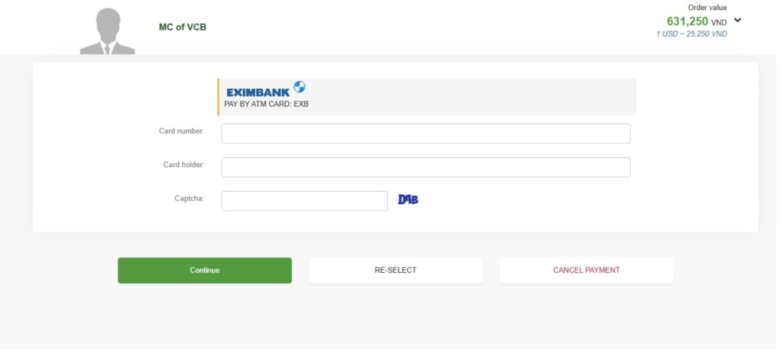 Enter card details for Vietnam visa